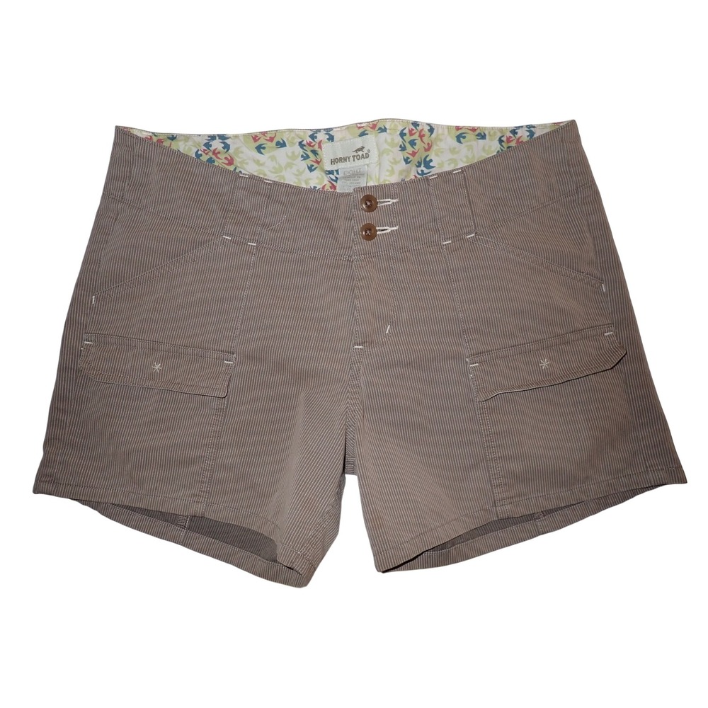 Horny Toad Shorts Women 8 Brown Stripe front Pockets Casual Hike‎ gorpcore